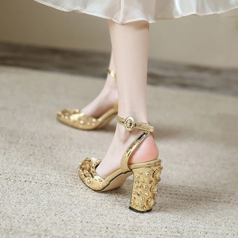 Retro Rivet Gem Heels