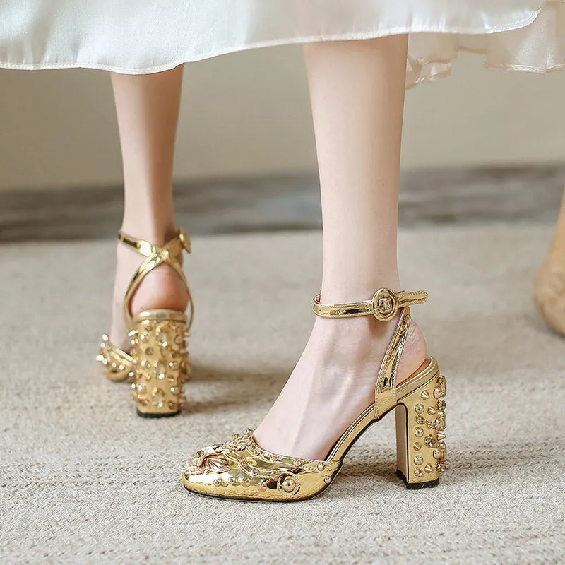 Retro Rivet Gem Heels