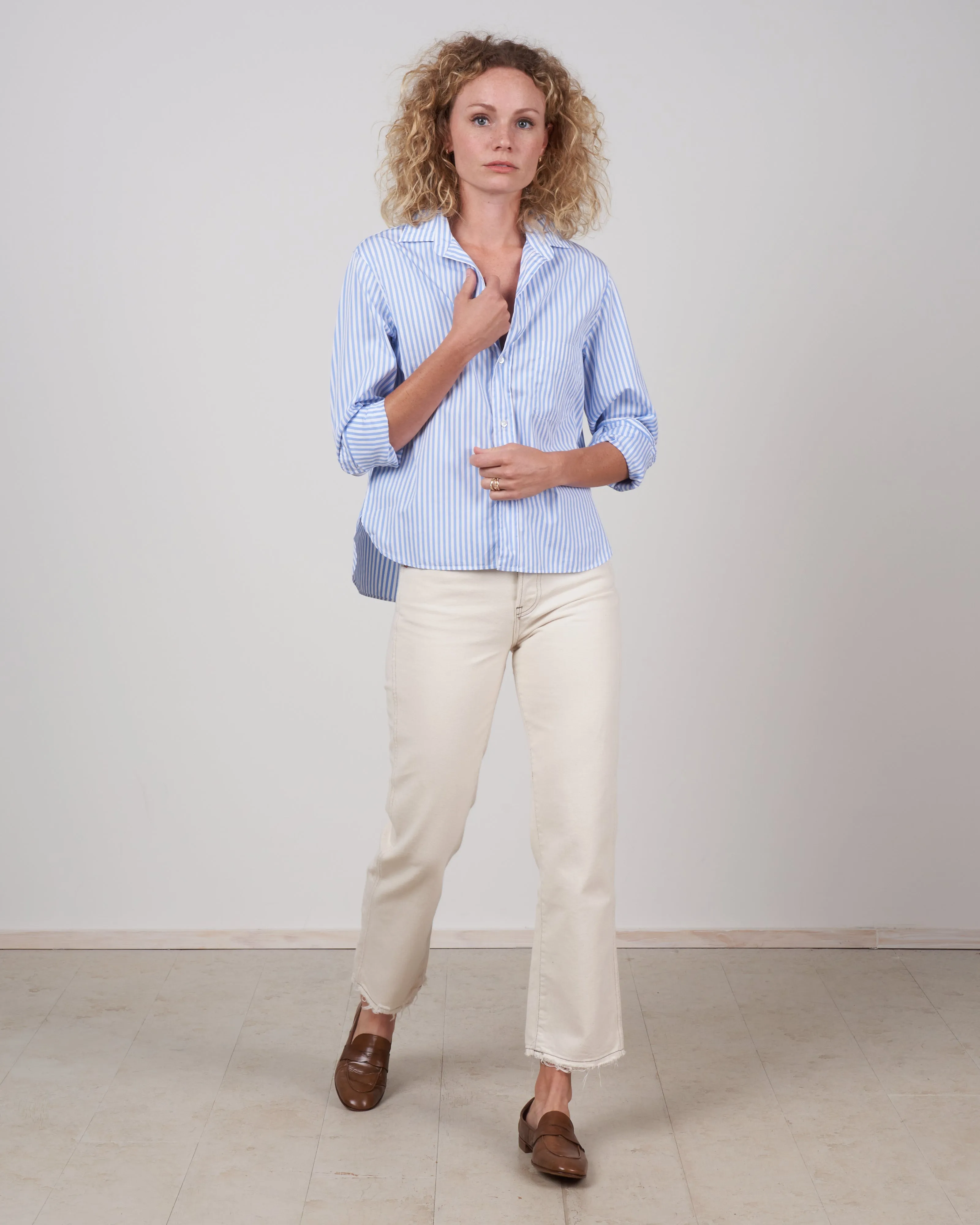 silvio woven button up - blue and white stripe