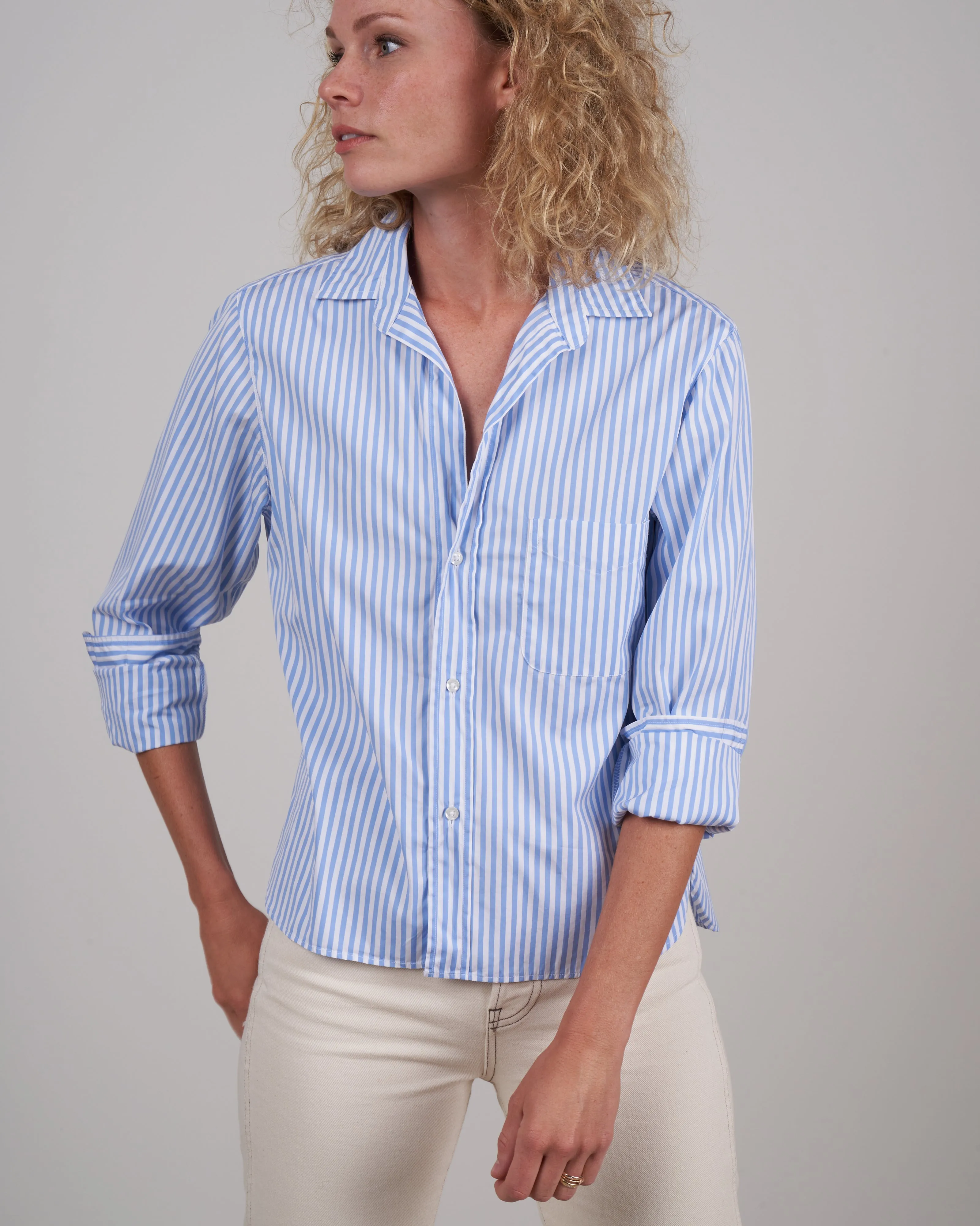 silvio woven button up - blue and white stripe