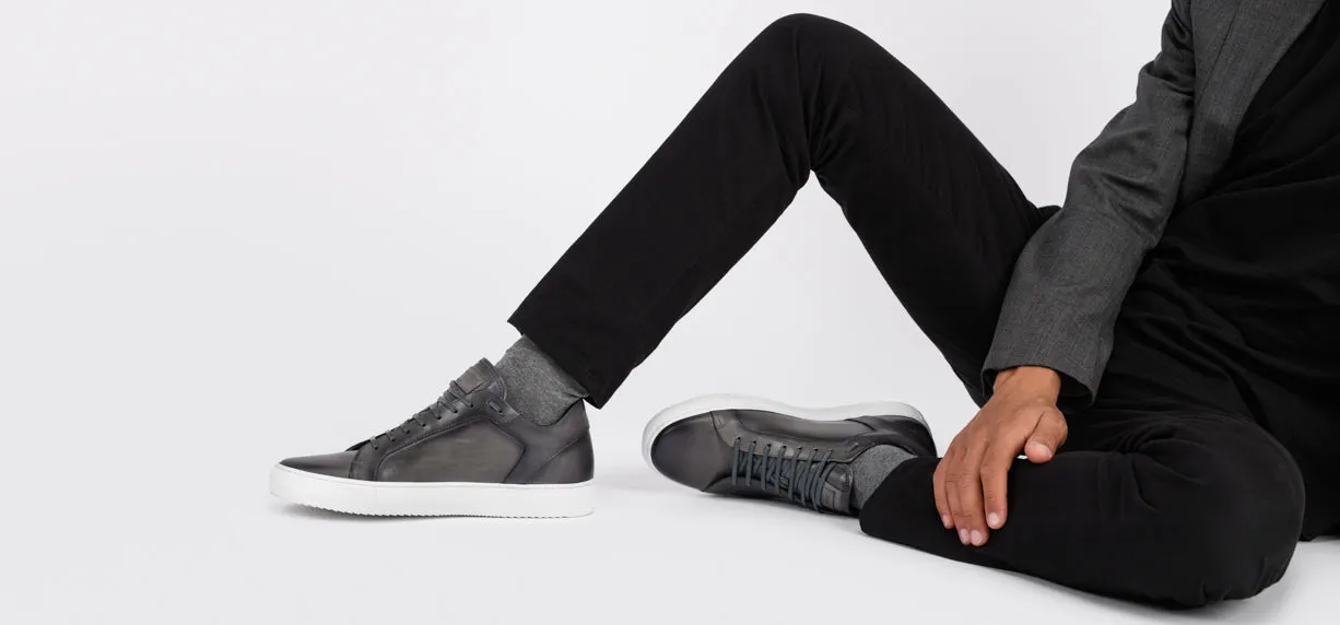 SOHO aluminium-grey patina sneakers.