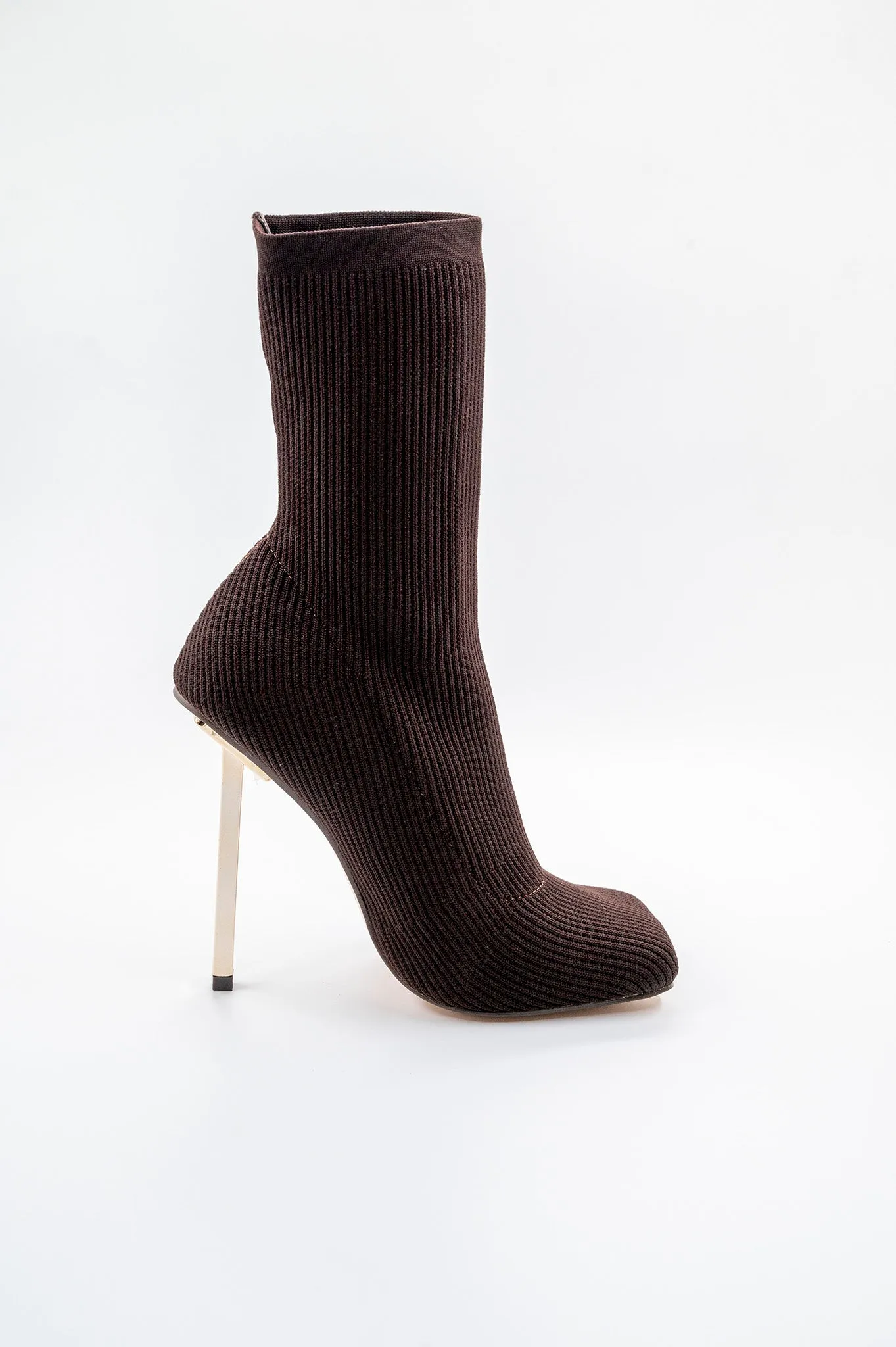 SOUFFLE CHOCOLATE KNIT STILETTO HEEL SOCK ANKLE BOOT