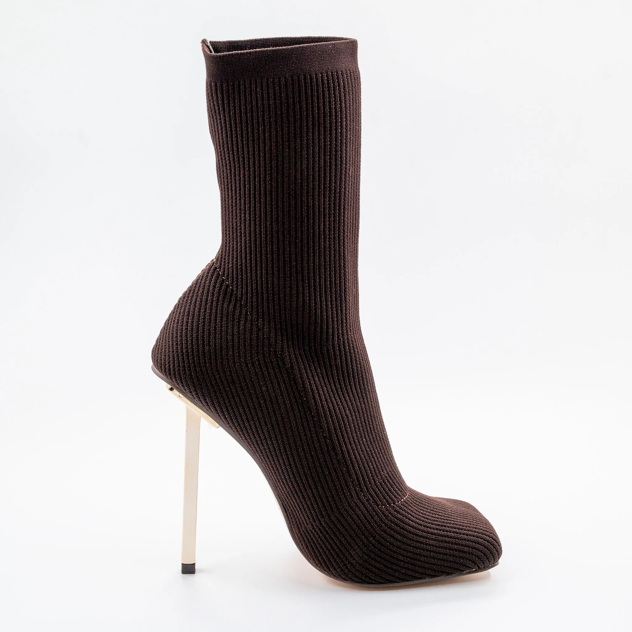 SOUFFLE CHOCOLATE KNIT STILETTO HEEL SOCK ANKLE BOOT
