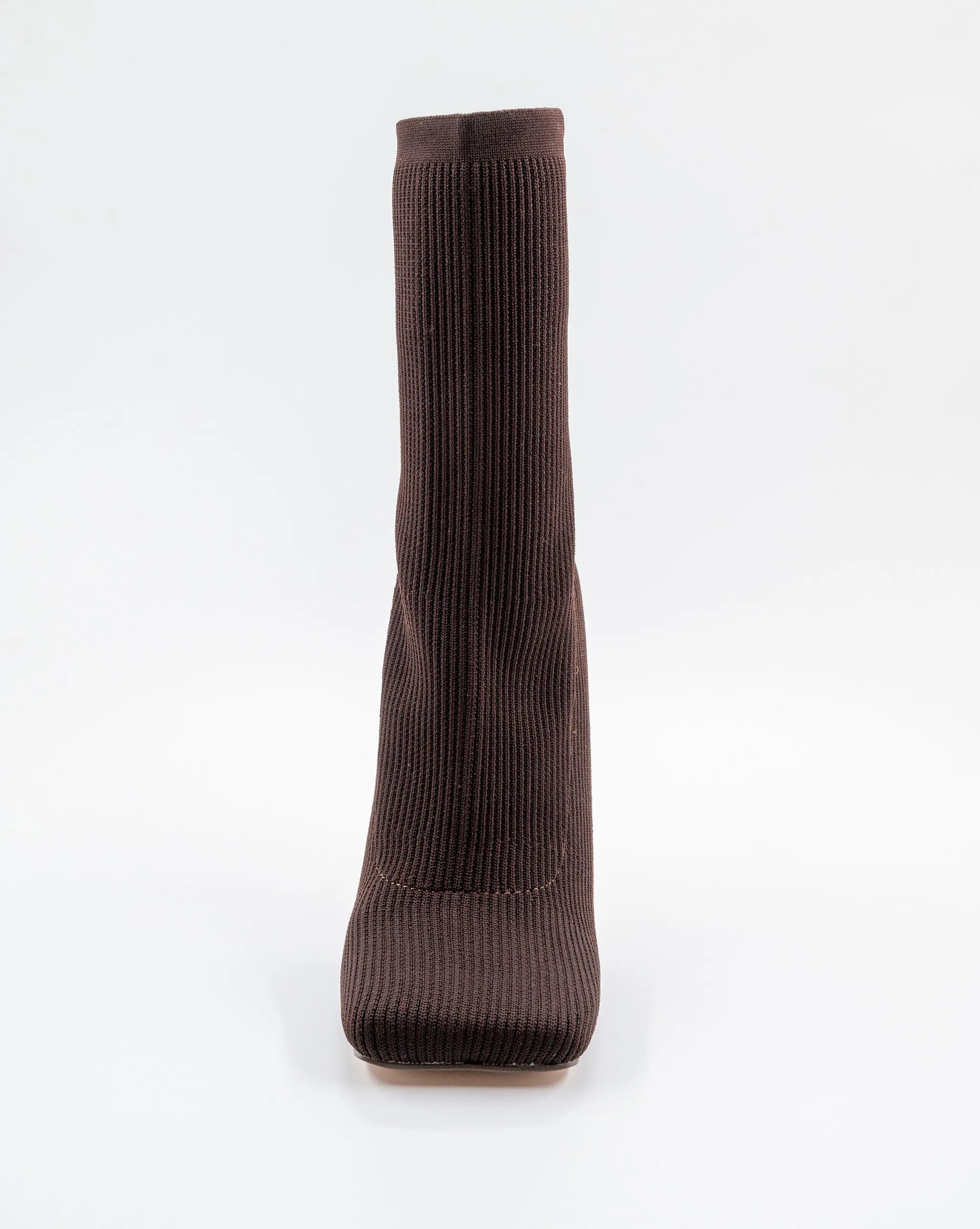 SOUFFLE CHOCOLATE KNIT STILETTO HEEL SOCK ANKLE BOOT