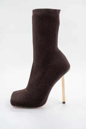 SOUFFLE CHOCOLATE KNIT STILETTO HEEL SOCK ANKLE BOOT