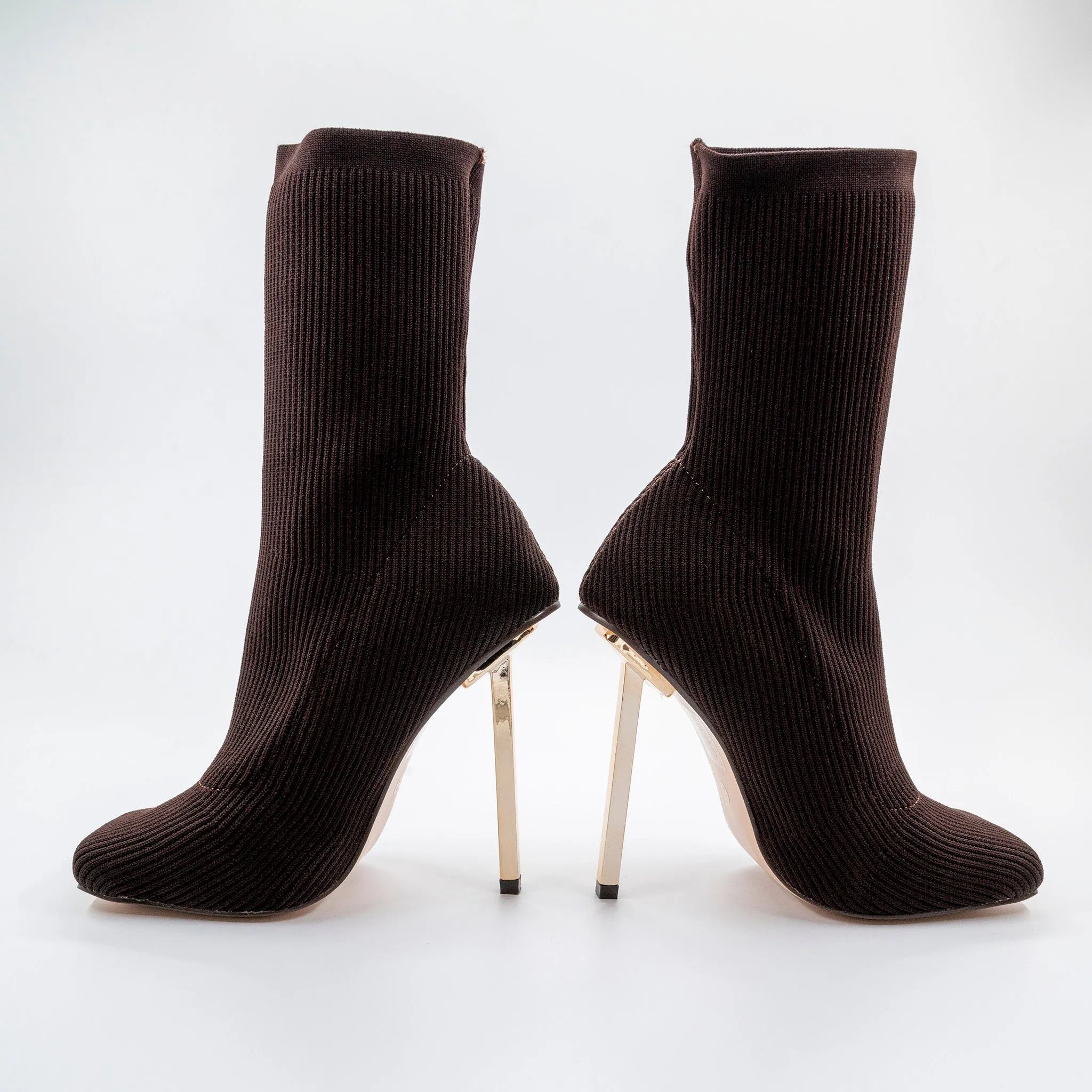 SOUFFLE CHOCOLATE KNIT STILETTO HEEL SOCK ANKLE BOOT
