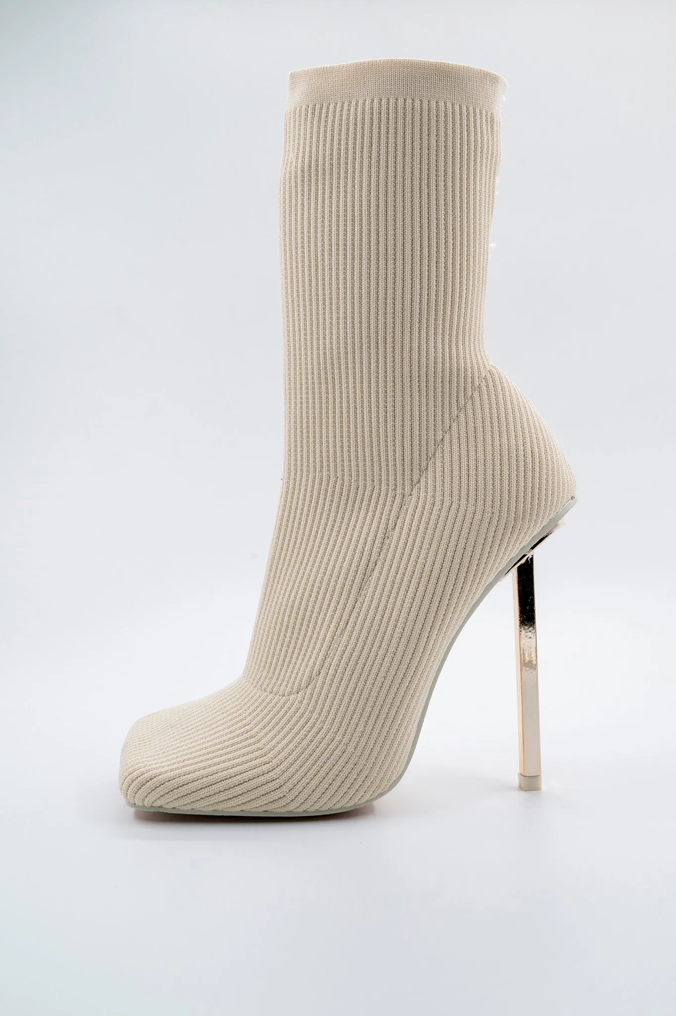 SOUFFLE ECRU KNIT STILETTO HEEL SOCK ANKLE BOOT