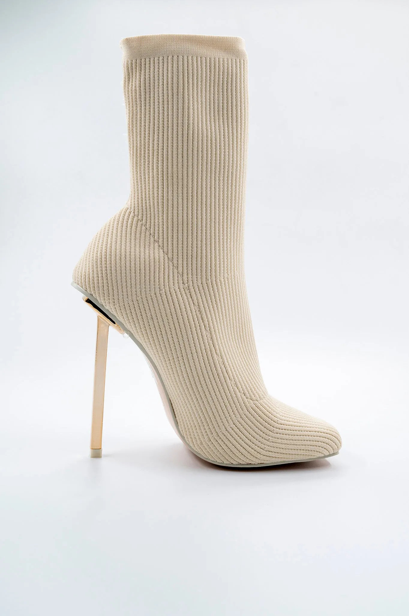 SOUFFLE ECRU KNIT STILETTO HEEL SOCK ANKLE BOOT
