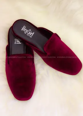 Spotlight Slip-On Mule by Corkys - Burgundy Velvet - FINAL SALE