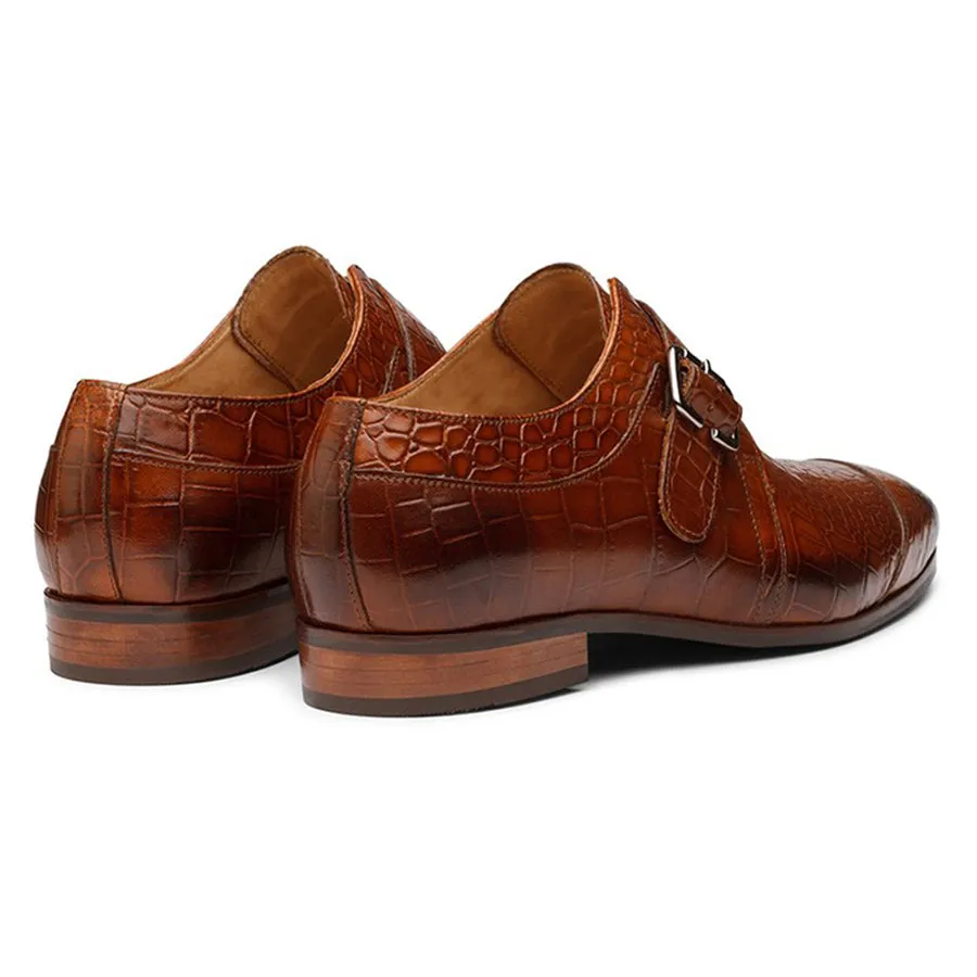 Tan Single Strap Croco Loafers