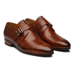 Tan Single Strap Croco Loafers