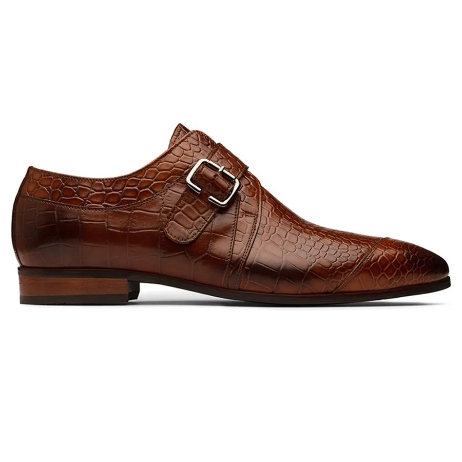 Tan Single Strap Croco Loafers