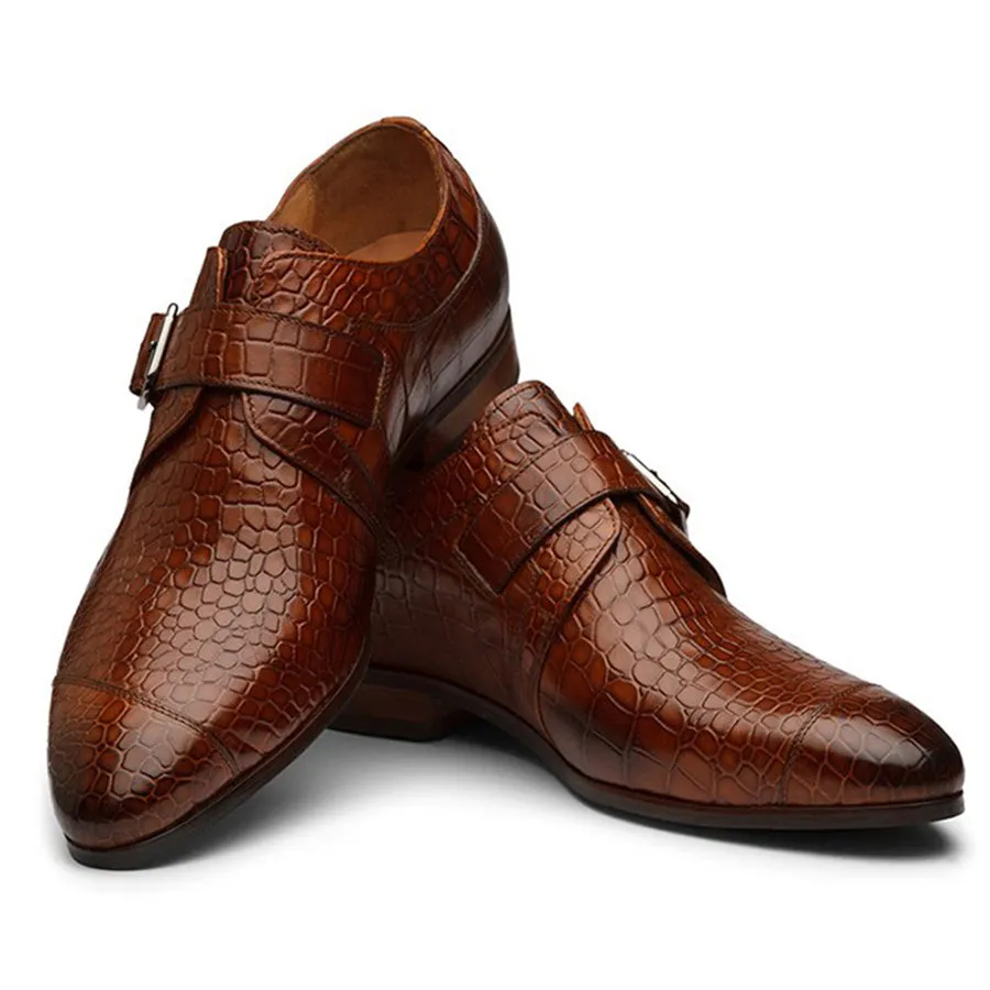 Tan Single Strap Croco Loafers