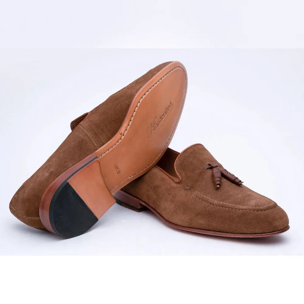 Tan Suede Contrast Tassel Loafers