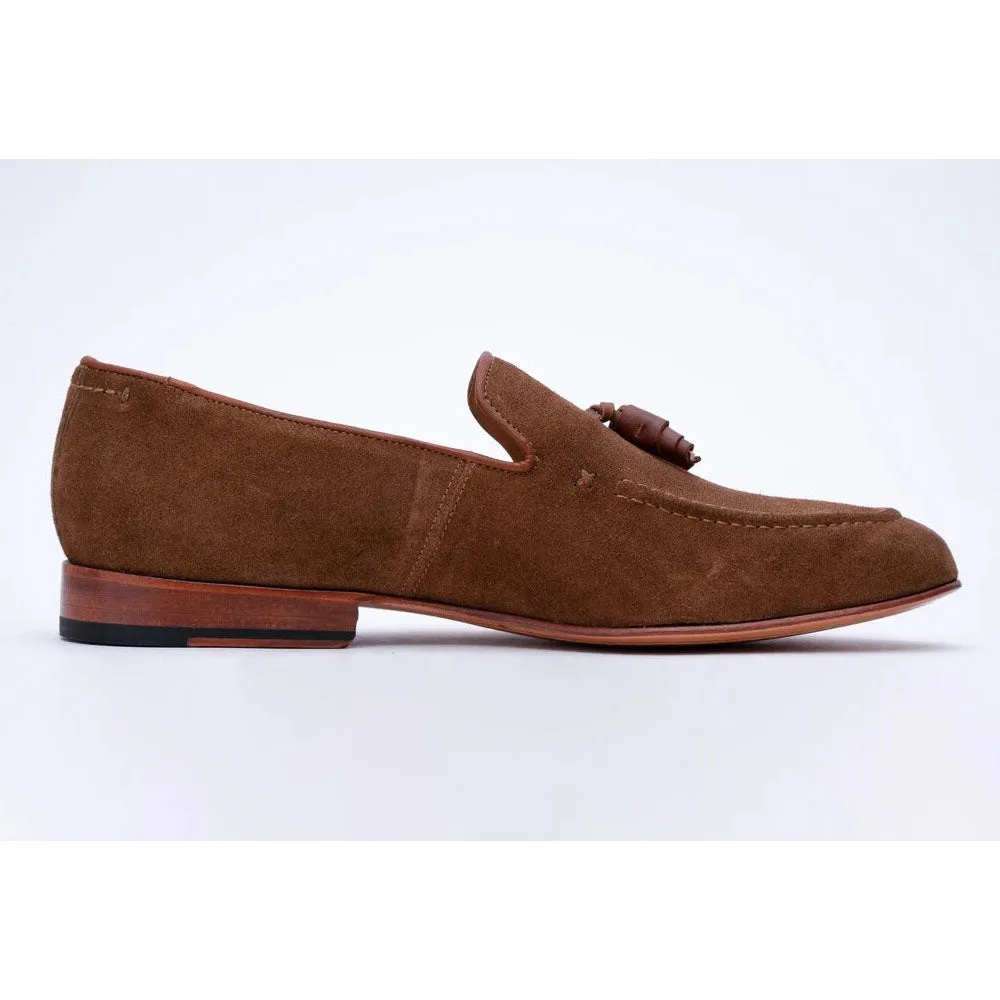 Tan Suede Contrast Tassel Loafers