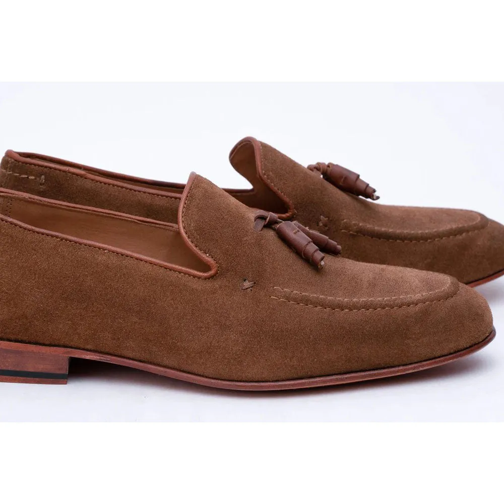 Tan Suede Contrast Tassel Loafers