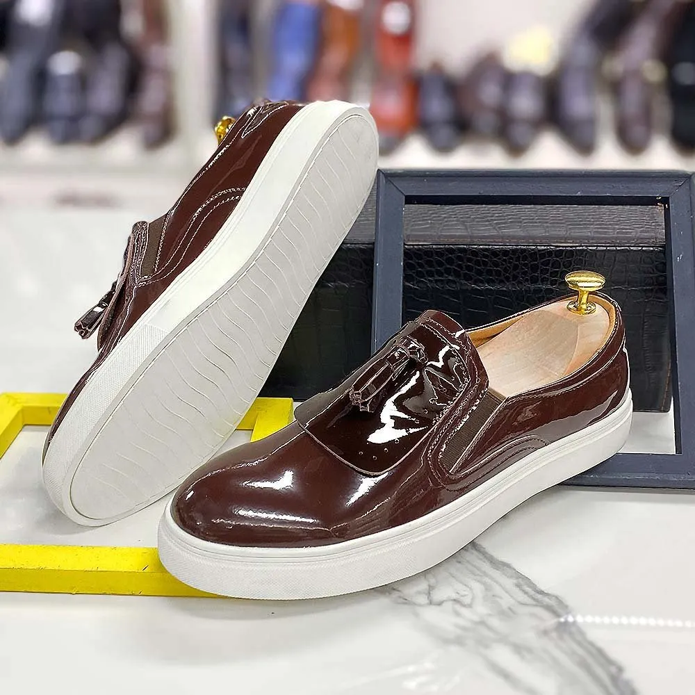 Tasseled Patent Leather Street Loafer for Men