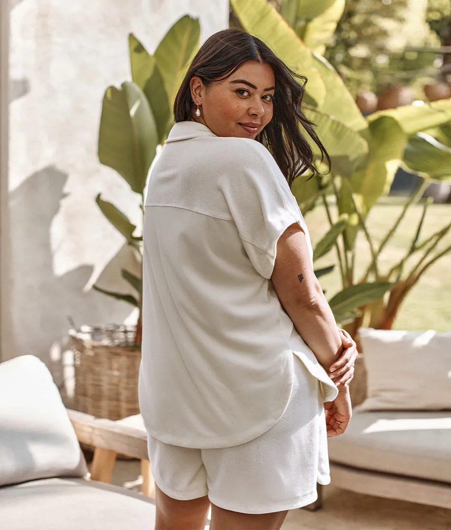 The Towel Terry Drawstring Shorts - White Sand