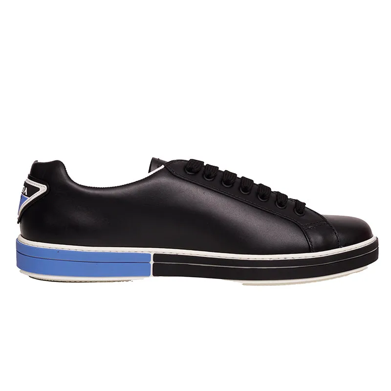 UK 11 US 12 NEW $895 PRADA Mens Black Leather TRIANGLE LOGO Low Top SNEAKERS NIB