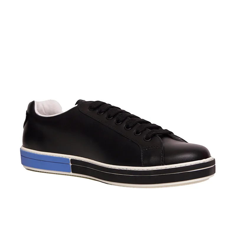 UK 11 US 12 NEW $895 PRADA Mens Black Leather TRIANGLE LOGO Low Top SNEAKERS NIB