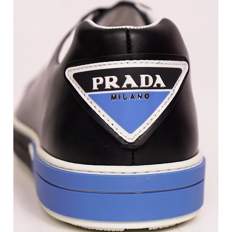 UK 11 US 12 NEW $895 PRADA Mens Black Leather TRIANGLE LOGO Low Top SNEAKERS NIB