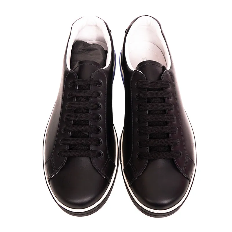UK 11 US 12 NEW $895 PRADA Mens Black Leather TRIANGLE LOGO Low Top SNEAKERS NIB