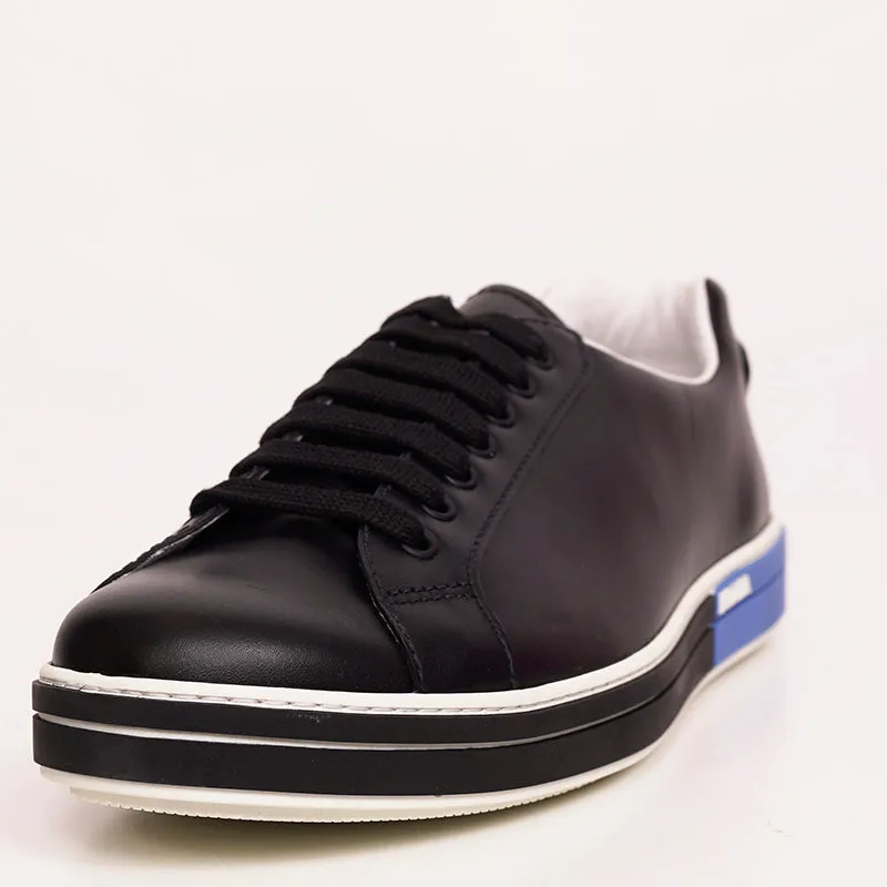 UK 11 US 12 NEW $895 PRADA Mens Black Leather TRIANGLE LOGO Low Top SNEAKERS NIB