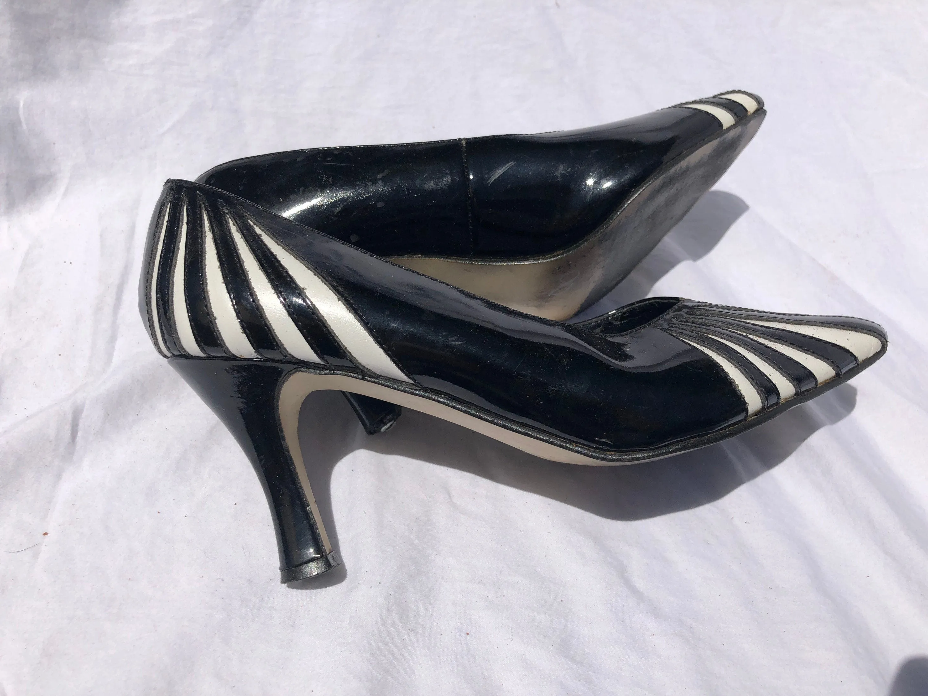 Vintage 1980 Black & White Stripe Heels