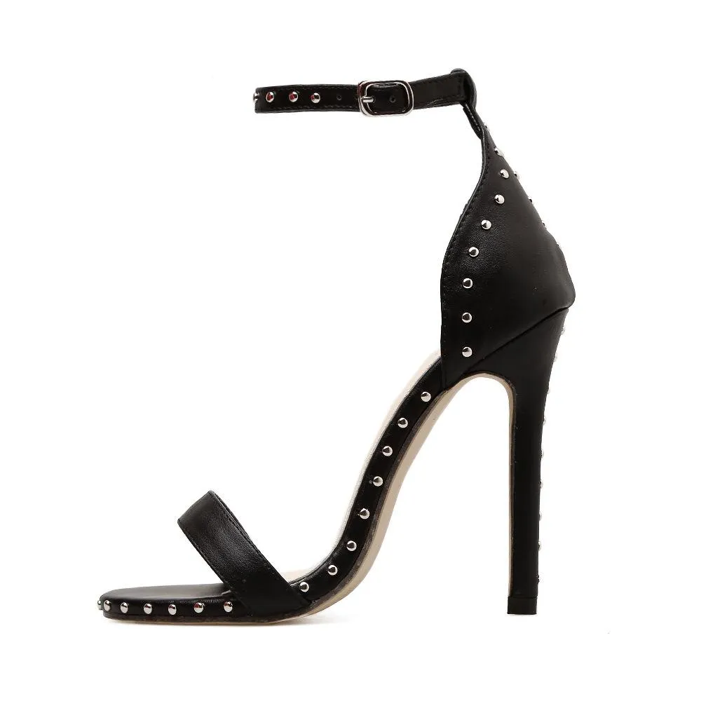 Women summer fashion high heel peep toe ankle strap studded heels