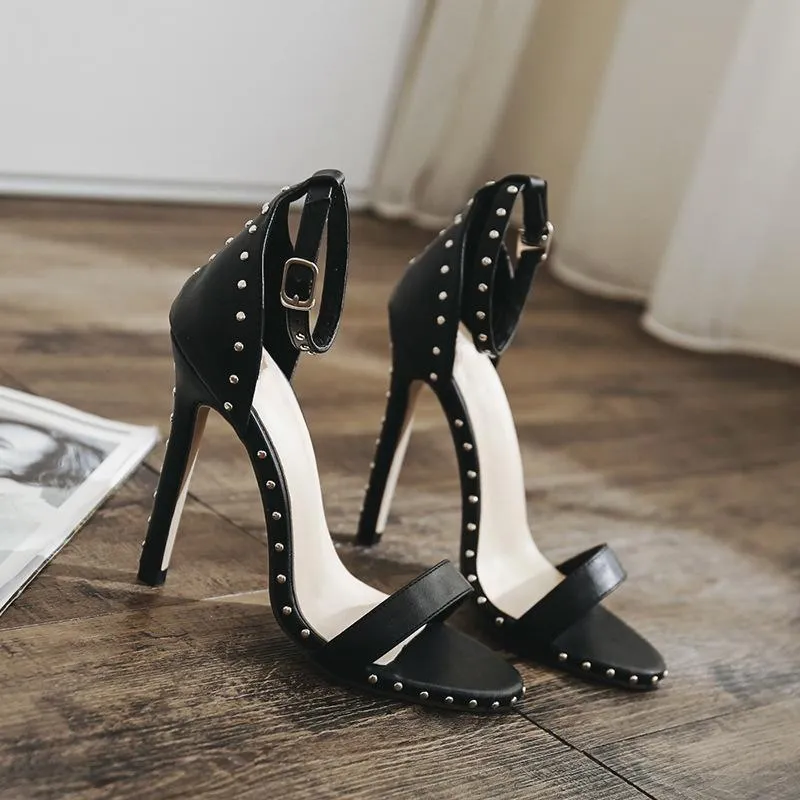 Women summer fashion high heel peep toe ankle strap studded heels