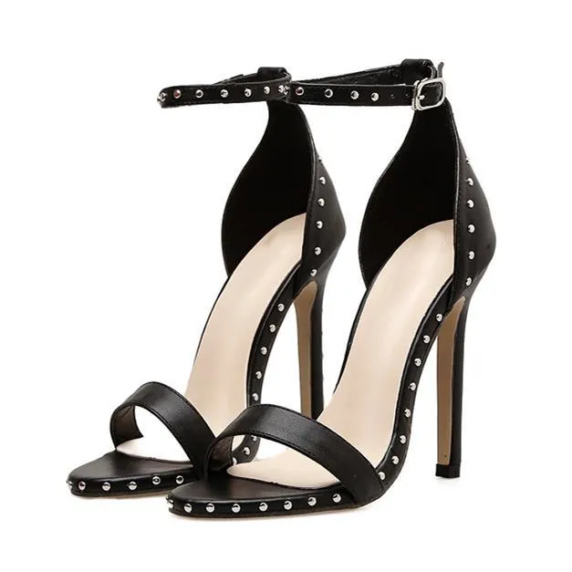 Women summer fashion high heel peep toe ankle strap studded heels