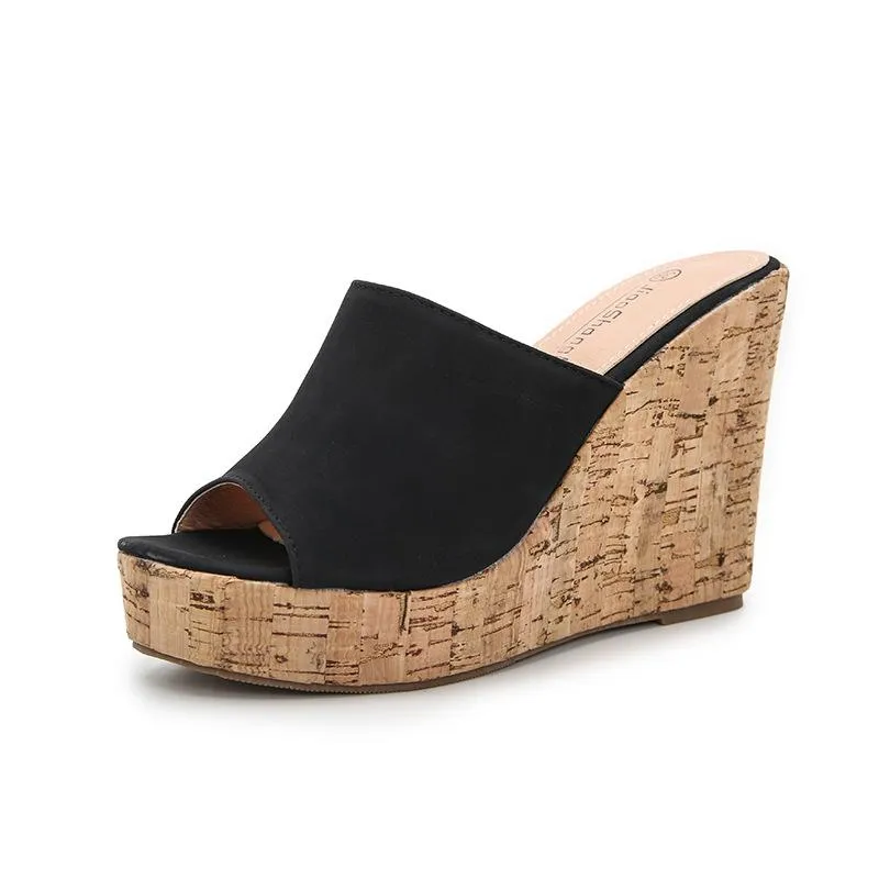 Women's summer slip on peep toe wedge mules