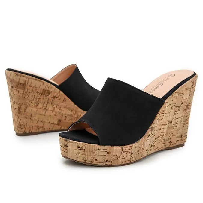 Women's summer slip on peep toe wedge mules