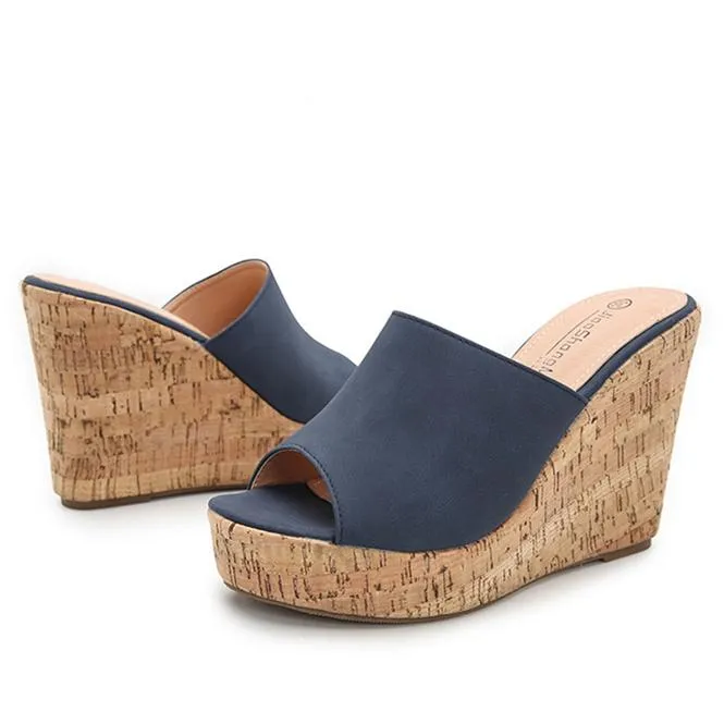 Women's summer slip on peep toe wedge mules