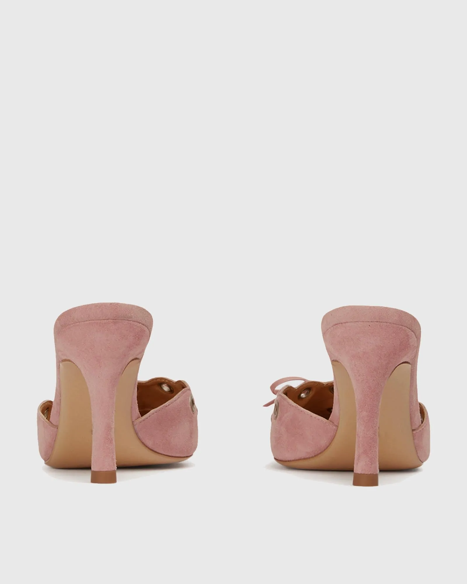 Zabella Rivet Cutout Bow Velvet Mules In Pink